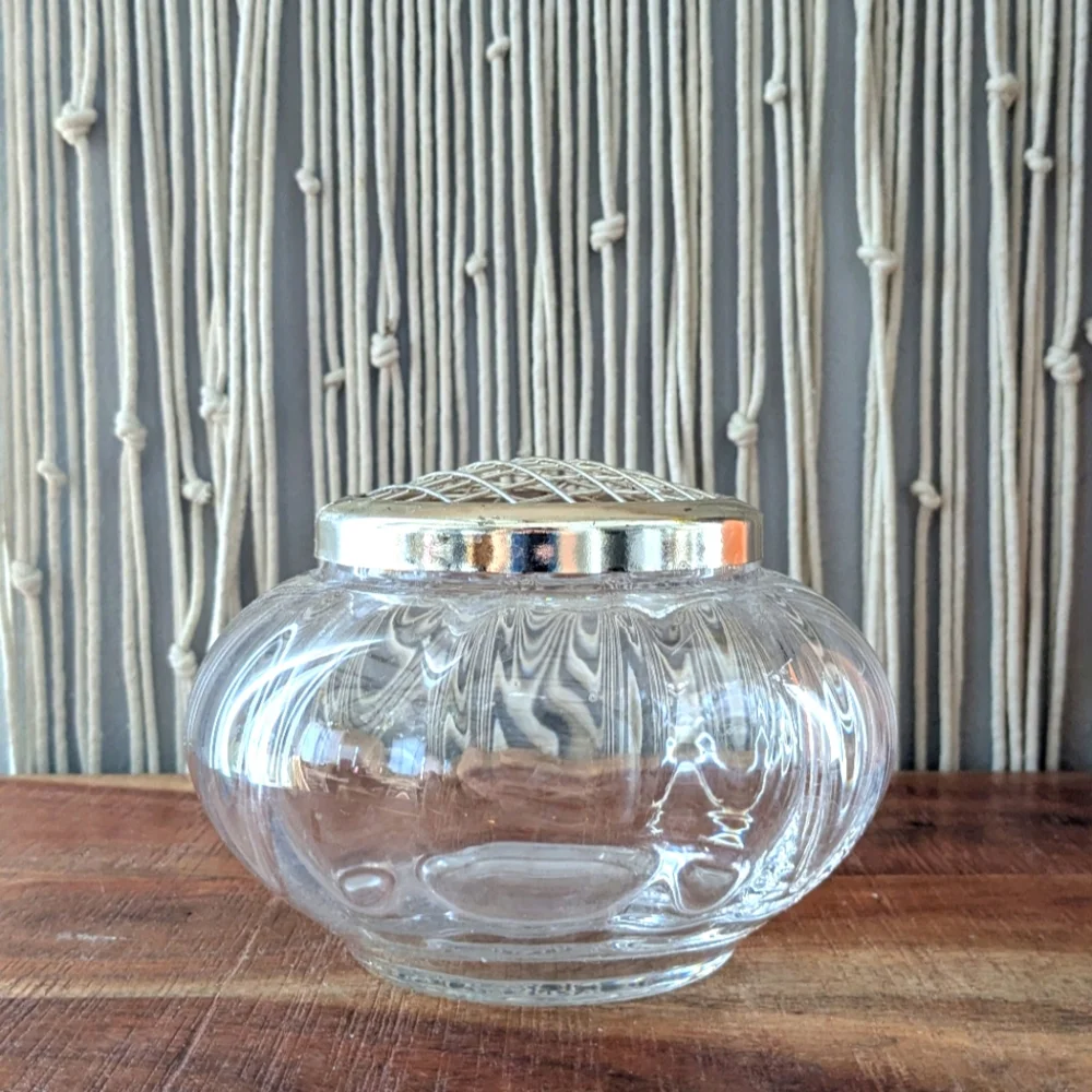 Vintage Glass Rose Bud Vase w/ Metal Mesh Lid – Like New